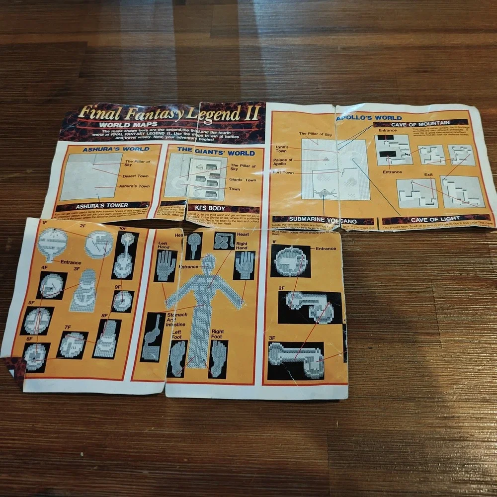 Final Fantasy Legend II Nintendo Game Boy Foldable World Map Poster Very Damaged